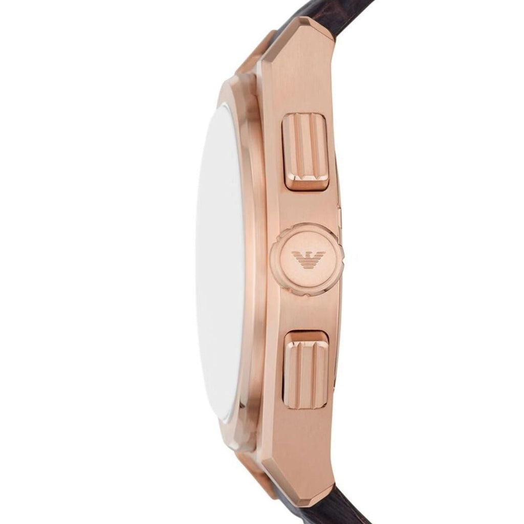 Emporio Armani Federico Chronograph Blue Dial Brown Leather Strap Watch For Men - AR11563