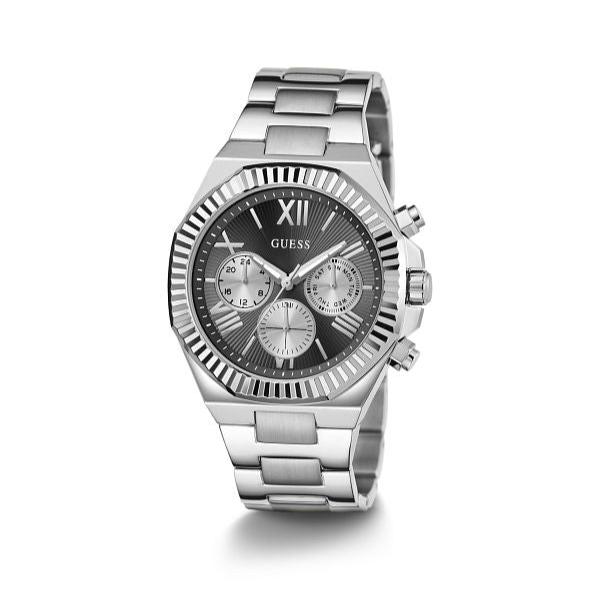 Guess Equity Analog Black Dial Silver Steel Strap Watch For Men - GW0703G1