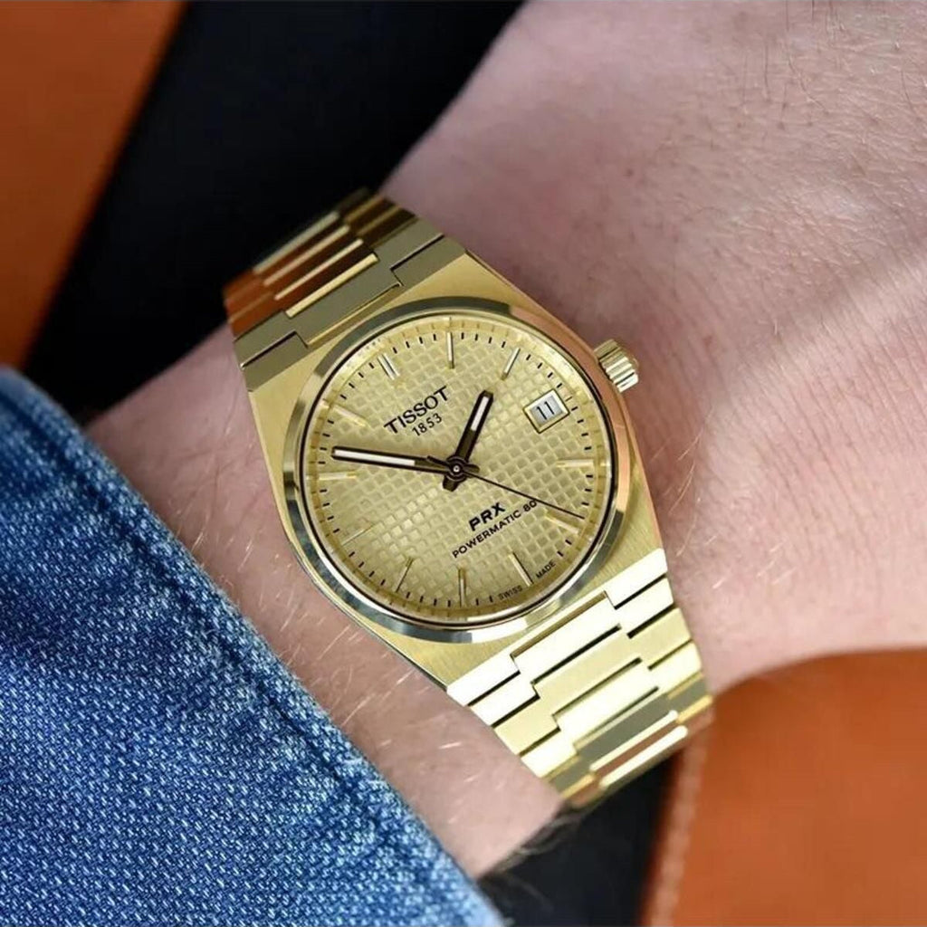 Tissot PRX Powermatic 80 Gold Dial Gold Steel Strap Watch for Men - T137.207.33.021.00