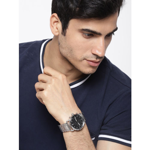 Fossil The Commuter Black Dial Silver Steel Strap Watch for Men - FS5399