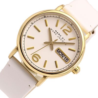 Marc Jacobs Fergus White Dial White Leather Strap Watch for Women - MBM8653