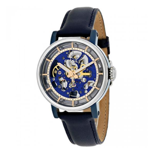 Fossil Boyfriend Skeleton Blue Dial Blue Leather Strap Watch for Women - ME3136