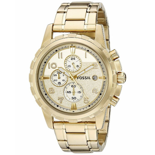 Fossil Dean Chronograph Champagne Dial Gold Steel Strap Watch for Men - FS4867
