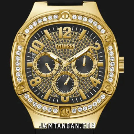 Guess Duke Crystals Black Dial Black Silicone Strap Watch For Men - GW0641G2