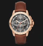 Michael Kors Ryker Analog Gray Dial Brown Leather Strap Watch For Men - MK8519