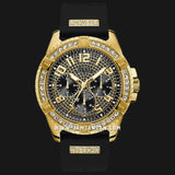 Guess Frontier Crystals Black Dial Black Silicone Strap Watch For Men - W1132G1