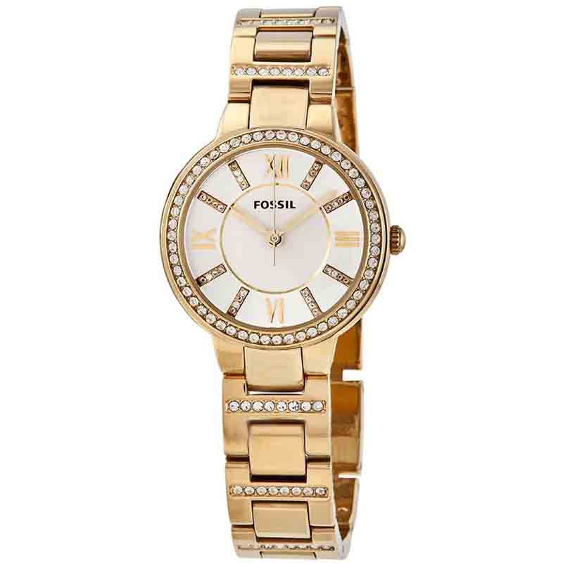 Fossil Virginia White Dial Gold Steel Strap Watch for Women - ES3283