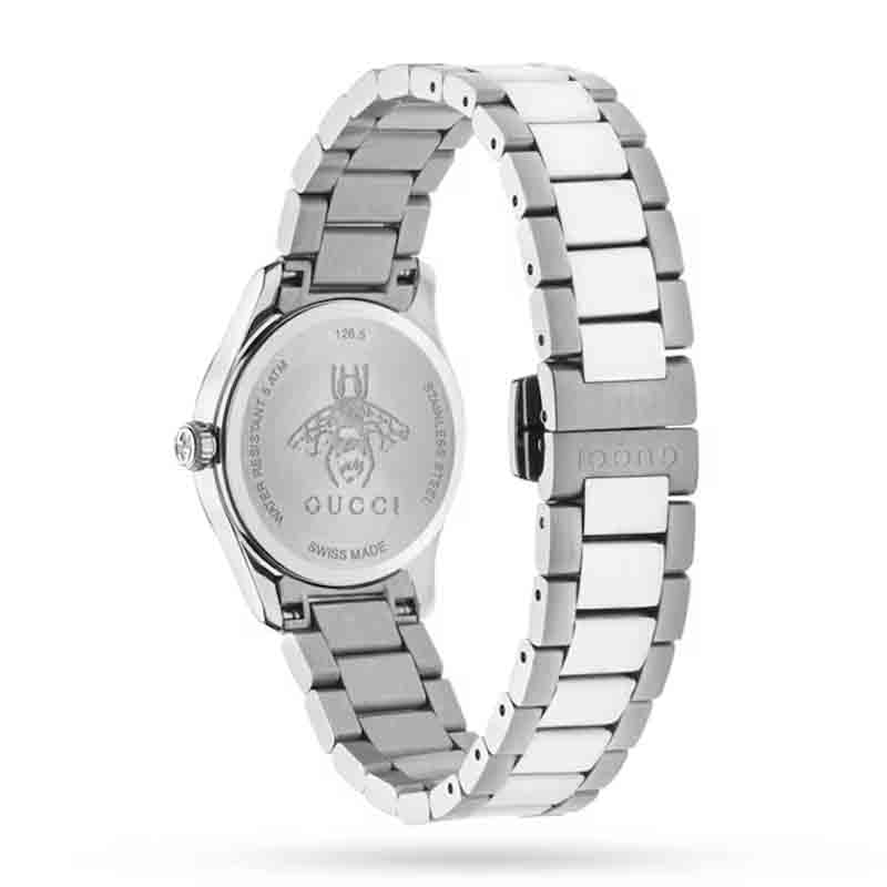 Gucci G Timeless Quartz Diamonds Black Dial Silver Steel Strap Watch For Women - YA1265024