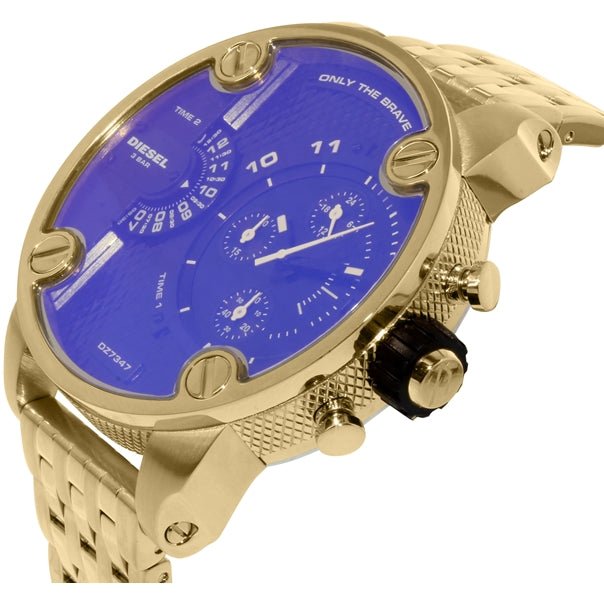 Diesel Mr Daddy Blue Dial Gold Steel Strap Watch For Men - DZ7347