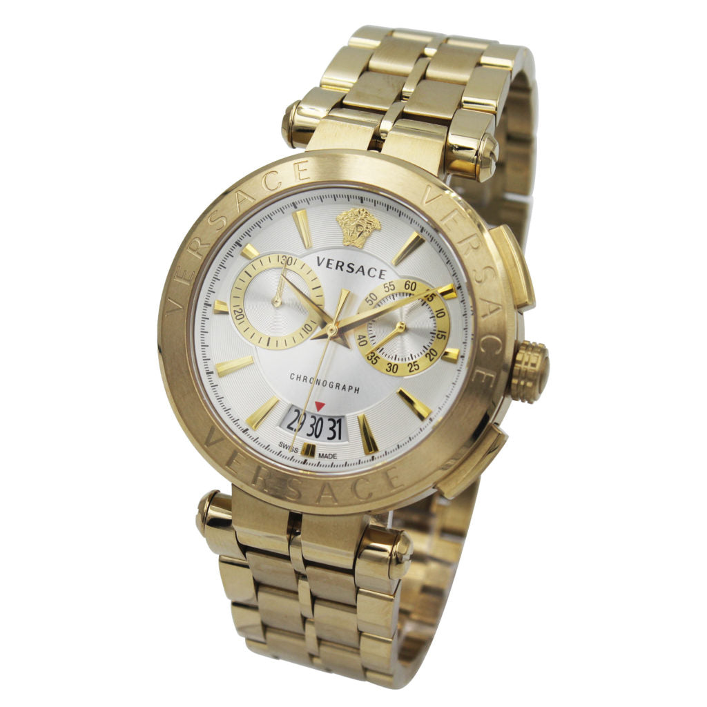 Versace V Racer Chronograph White Dial Gold Steel Strap Watch for Men - VBR060017