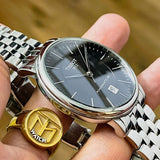 Tissot T Classic Carson Premium Powermatic 80 Black Dial Silver Steel Strap Watch For Men - T122.407.11.051.00