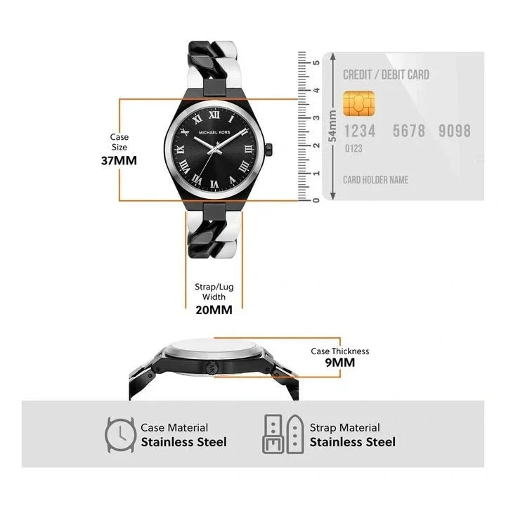 Michael Kors Lennox Analogue Black Dial Two Tone Steel Strap Watch for Women - MK7502