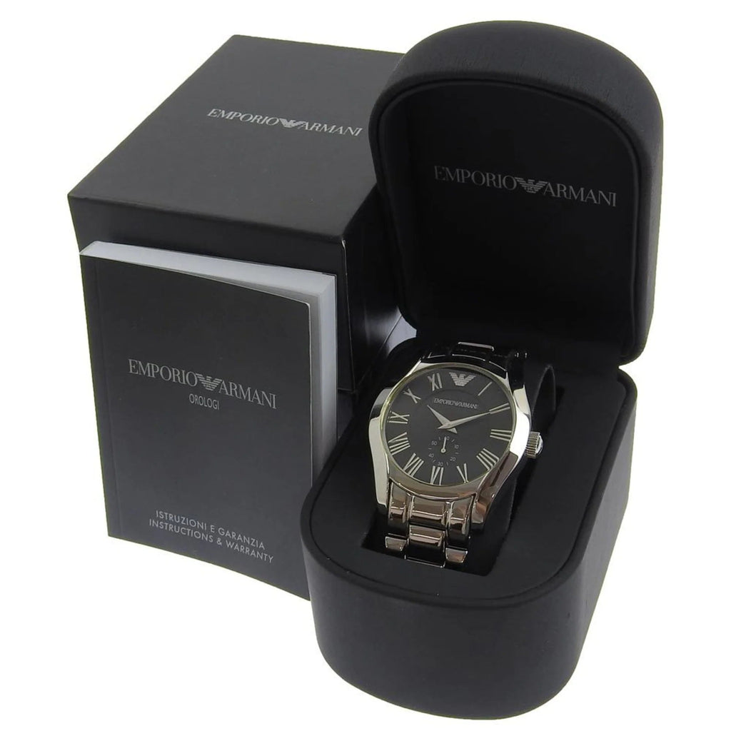 Emporio Armani Valente Black Dial Silver Steel Strap Watch For Men - AR0680