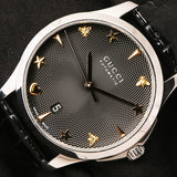 Gucci G Timeless Automatic Black Dial Black Leather Strap Watch For Women - YA126469