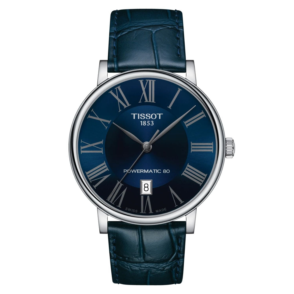 Tissot Carson Premium Powermatic 80 Blue Dial Blue Leather Strap Watch For Men - T122.407.16.043.00