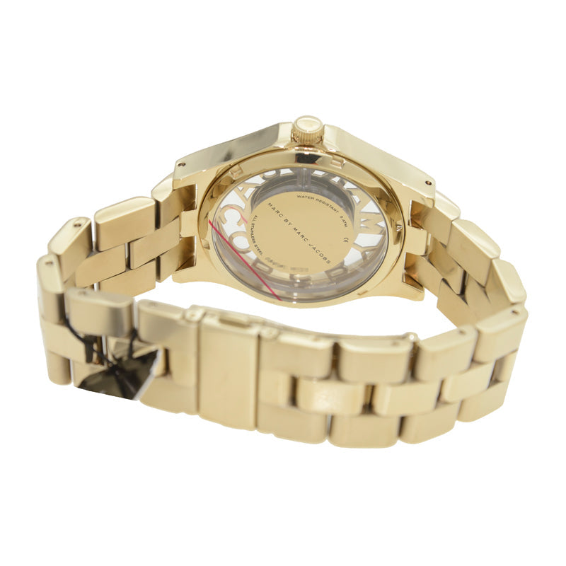 Marc Jacobs Henry Skeleton Gold Dial Gold Steel Strap Watch for Women - MBM3263