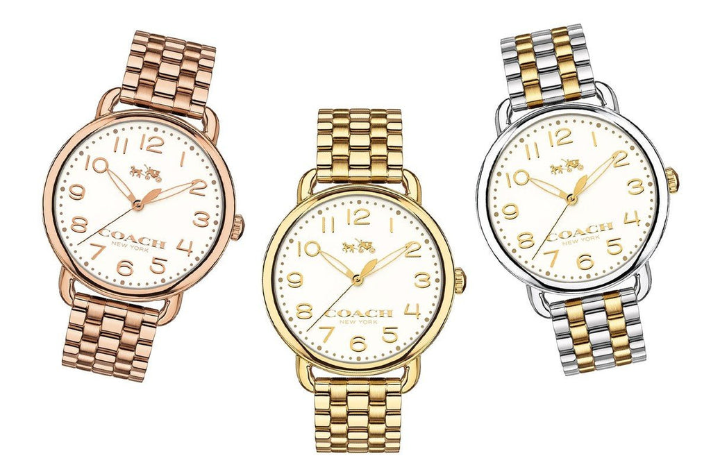 Coach Delancey Classic White Dial Gold Steel Strap Watch for Women - 14502261