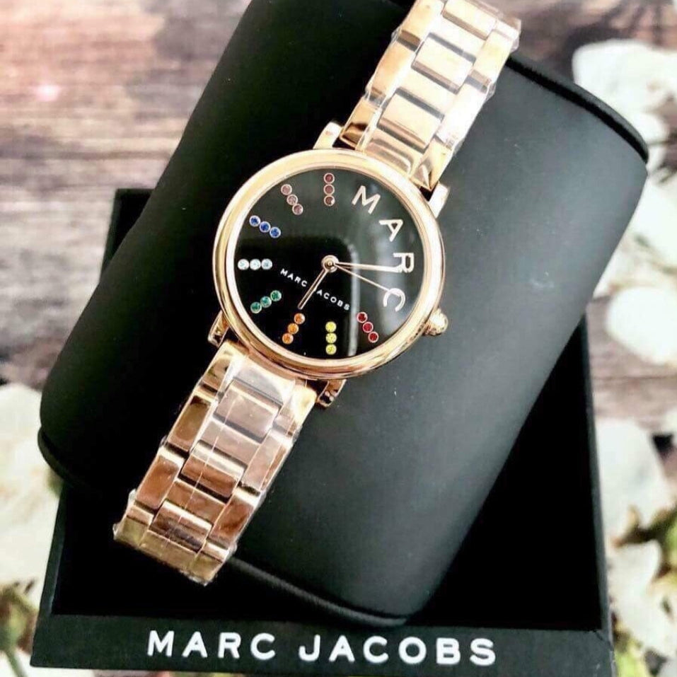 Marc Jacobs Roxy Black Dial Rose Gold Steel Strap Watch for Women - MJ3569