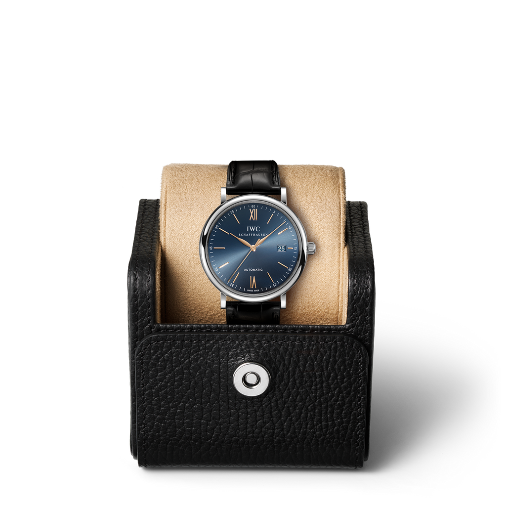 IWC Portofino Automatic Blue Dial Black Leather Strap Watch for Men - IW356523