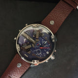 Diesel Mr Daddy Chronograph Blue Dial Brown Leather Strap Watch For Men - DZ7314