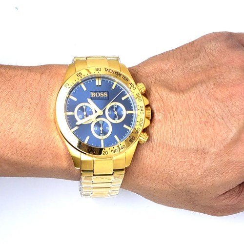 Hugo Boss Ikon Blue Dial Gold Steel Strap Watch for Men - 1513340