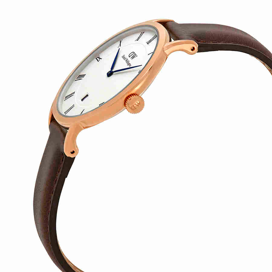 Daniel Wellington Dapper York White Dial Brown Leather Strap Watch For Men - DW00100085