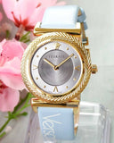 Versace V-Motif Grey Dial Blue Leather Strap Watch for Women - VERE00318