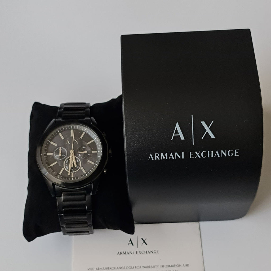 Armani Exchange Drexler Chronograph Black Dial Black Steel Strap Watch For Men - AX2639