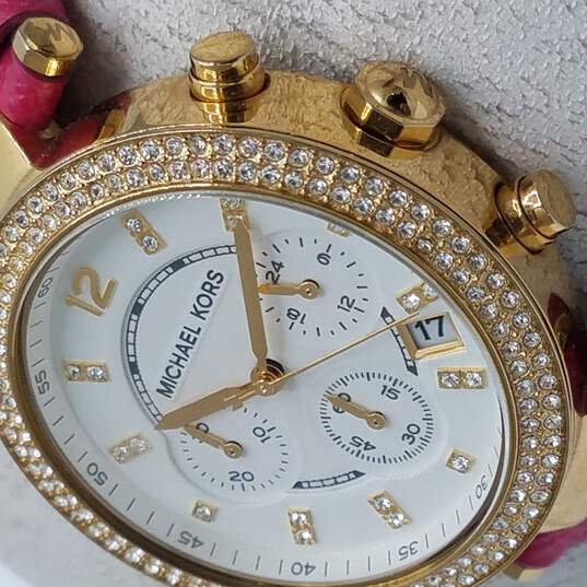 Michael Kors Parker Chronograph White Dial Pink Leather Strap Watch for Women - MK2297