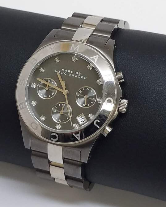 Marc Jacobs Blade Chronograph Black Dial Two Tone Steel Strap Watch for Women - MBM3179