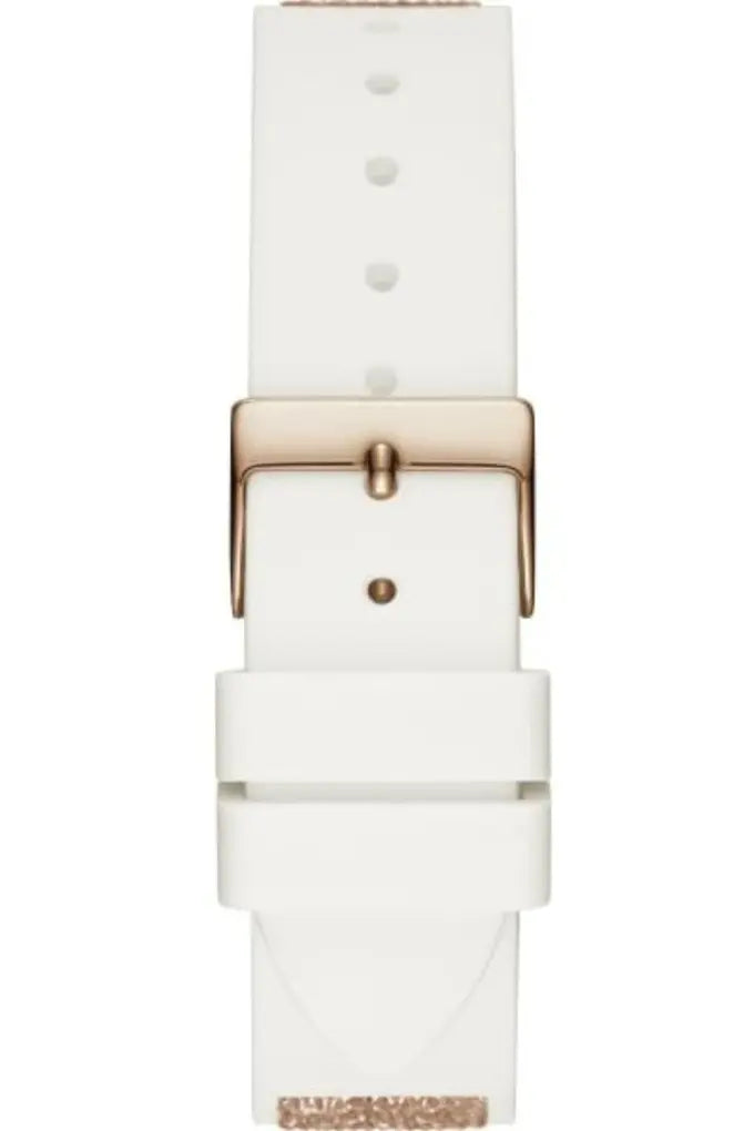 Guess Swirl Quartz Silver Dial White Rubber Strap Watch For Women - W1096l2