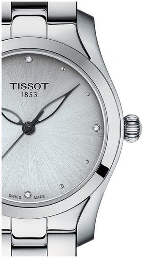 Tissot T Wave Diamonds White Dial Silver Steel Strap Watch For Women - T112.210.11.036.00