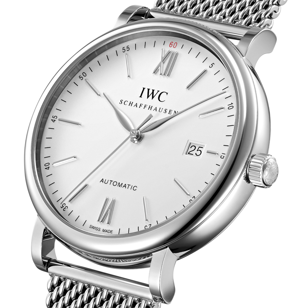 IWC Portofino Automatic White Dial Silver Mesh Bracelet Watch for Men - IW356505