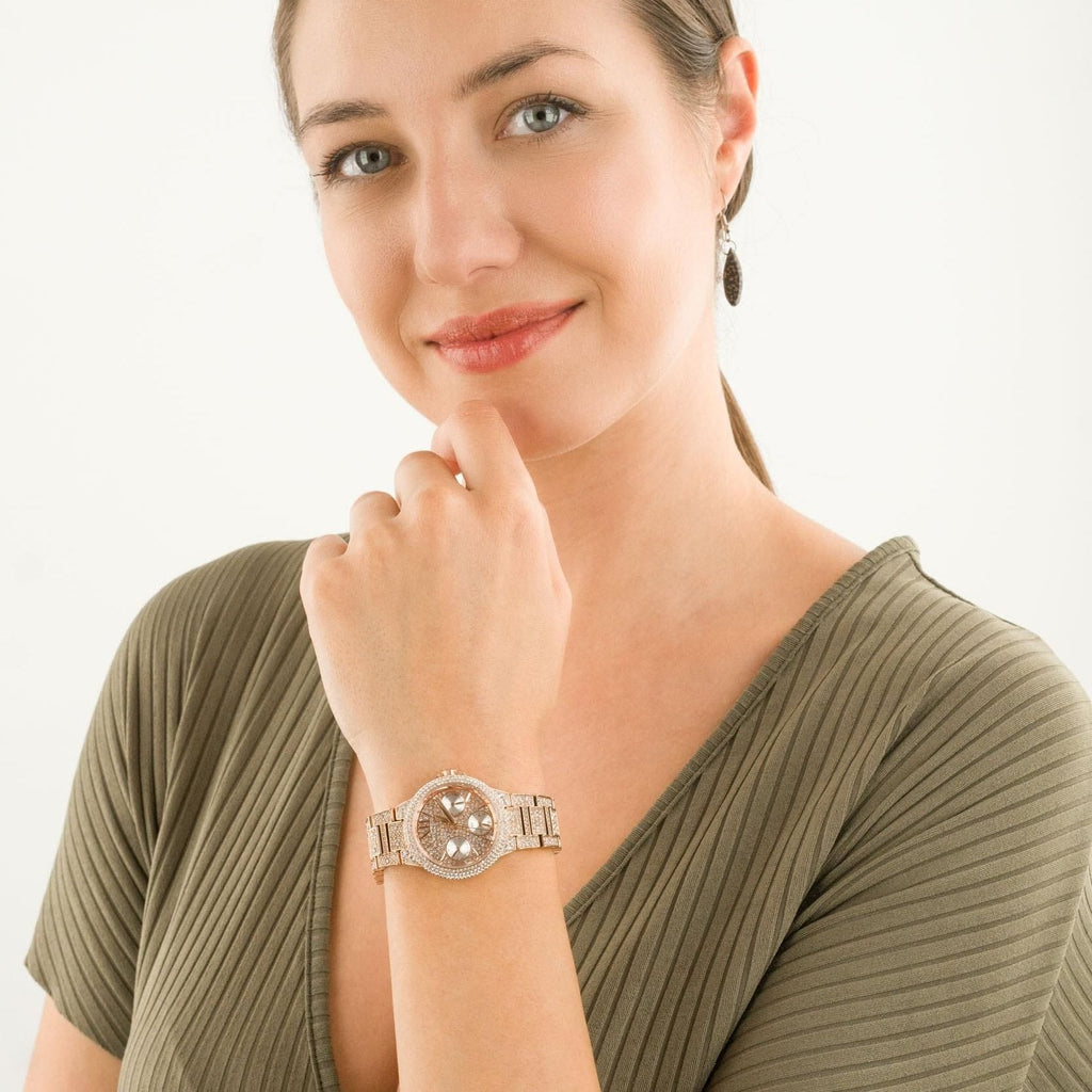 Michael Kors Camille Multifunction Crystals Rose Gold Dial Rose Gold Steel Strap Watch For Women - MK6997