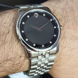 Movado Museum Diamonds Black Dial Silver Steel Strap Watch For Men - 606878