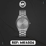Michael Kors Slim Runway Quartz Grey Dial Grey Steel Strap Watch For Women - MK4506