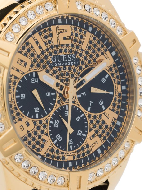 Guess Frontier Crystals Black Dial Black Silicone Strap Watch For Men - W1132G1