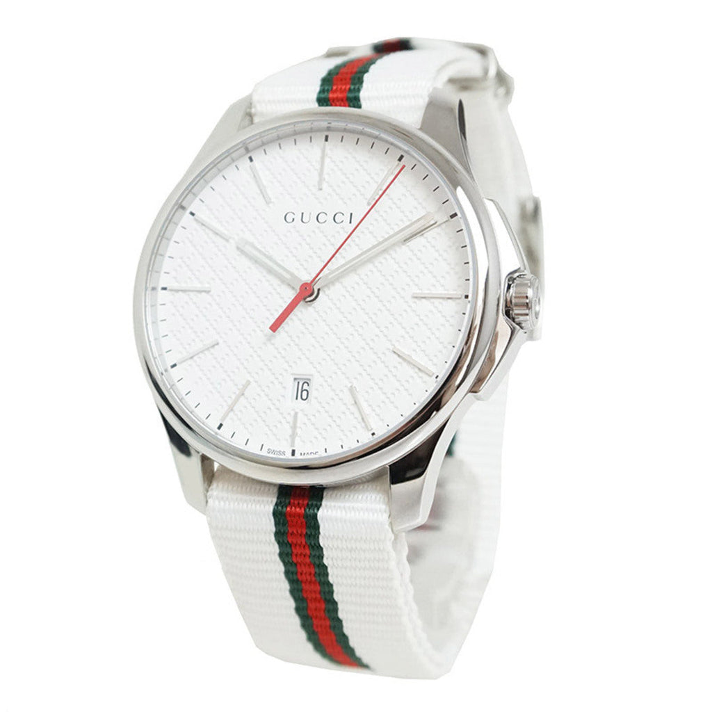 Gucci G Timeless Quartz White DIal White NATO Strap Watch For Men - YA126322