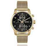 Hugo Boss Skymaster Black Dial Gold Mesh Bracelet Watch for Men - 1513838