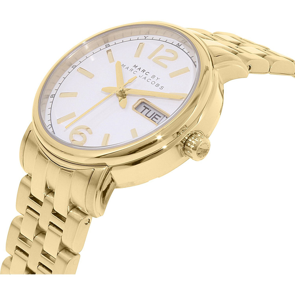 Marc Jacobs Fergus White Dial Gold Steel Strap Watch for Women - MBM8647