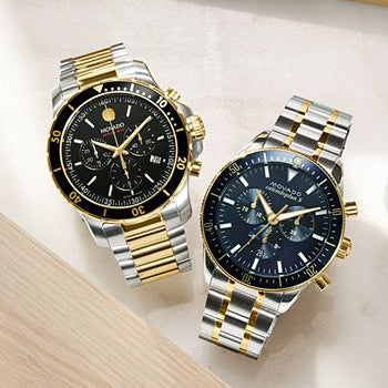 Movado Series 800 Chronograph Black Dial Two Tone Steel Strap Watch For Men - 2600146