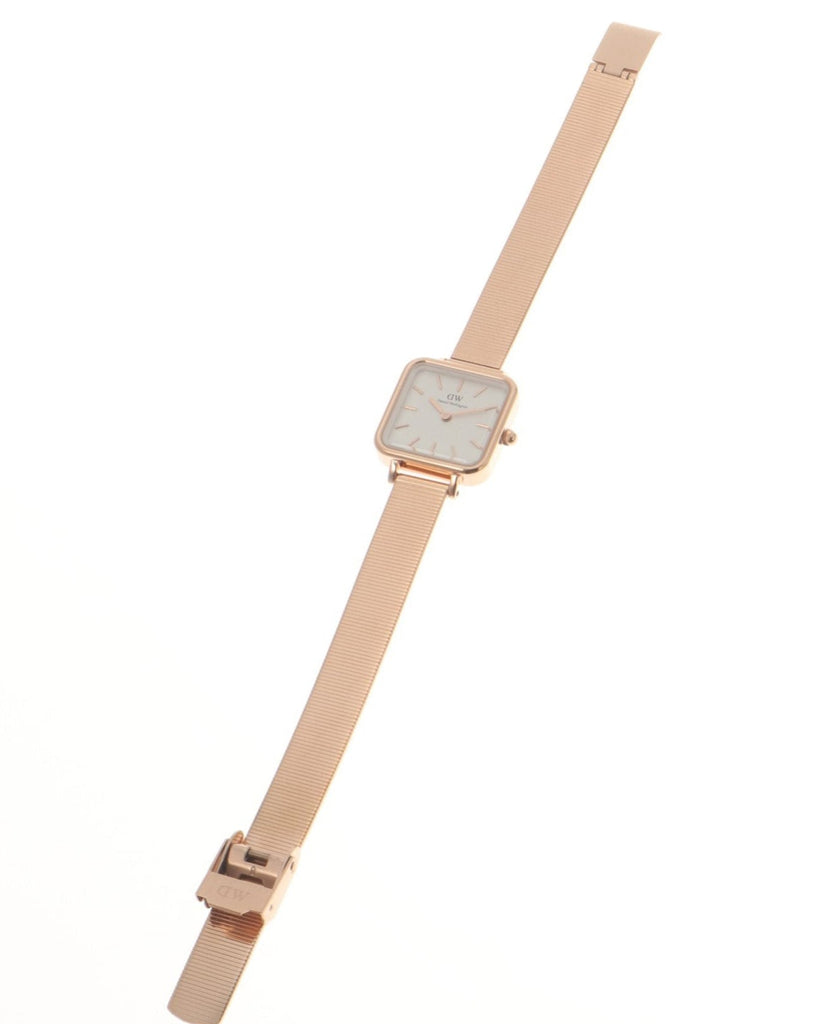 Daniel Wellington Quadro Studio White Dial Rose Gold Mesh Strap Watch For Women - DW00100517