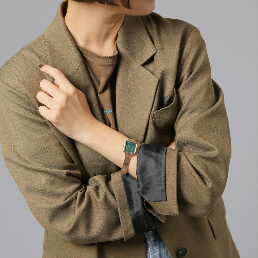 Daniel Wellington Quadro Studio Green Dial Rose Gold Mesh Strap Watch For Women - DW00100520