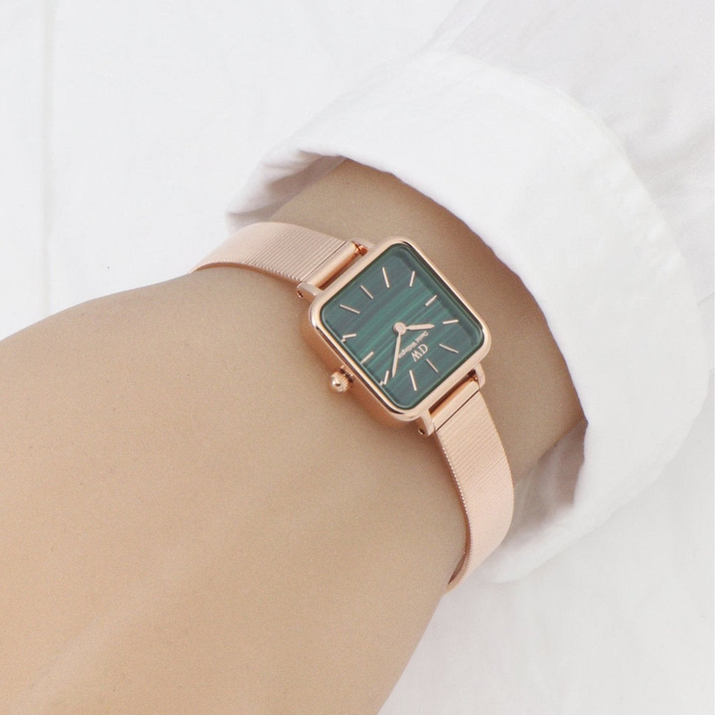 Daniel Wellington Quadro Green Dial Gold Stainless Steel Watch For Women - DW00100520