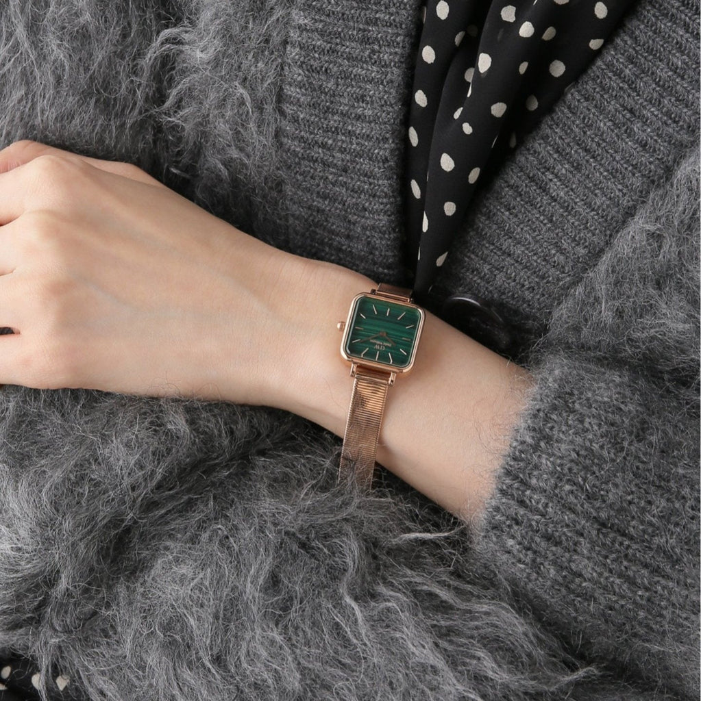 Daniel Wellington Quadro Green Dial Gold Stainless Steel Watch For Women - DW00100520