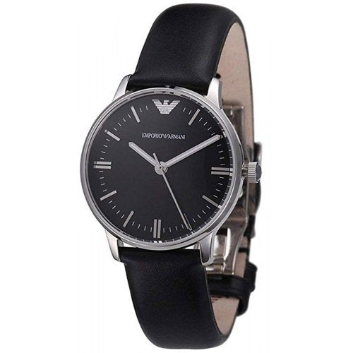 Emporio Armani Classic Quartz Black Dial Black Leather Strap Watch For Women - AR1600