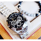 Guess Trophy Chronograph Diamonds Black Dial Silver Steel Strap Watch for Men - GW0390G1