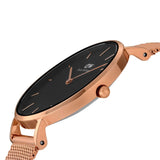 Daniel Wellington Classic Melrose Black Dial Rose Gold Mesh Bracelet Watch For Women - DW00100161