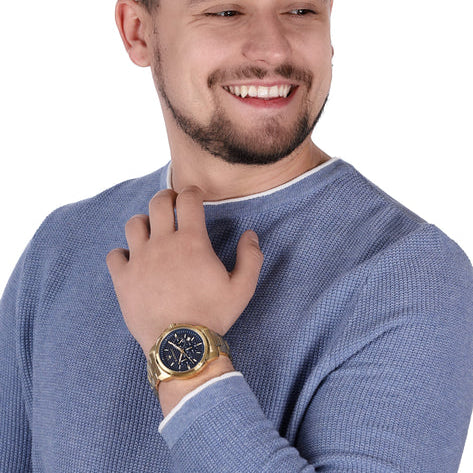 Maserati Successo Chronograph Blue Dial Gold Steel Strap Watch For Men - R8873621021