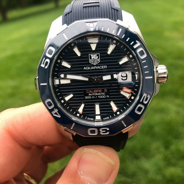 Tag Heuer Aquaracer Calibre 5 Blue Dial Blue Silicone Strap Watch for Men -  WAY211C.FT6155